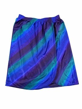 JANTZEN CLASSICS Swim Vintage Blue & Teal Diagonal Stripe Athletic / Swim Skirt